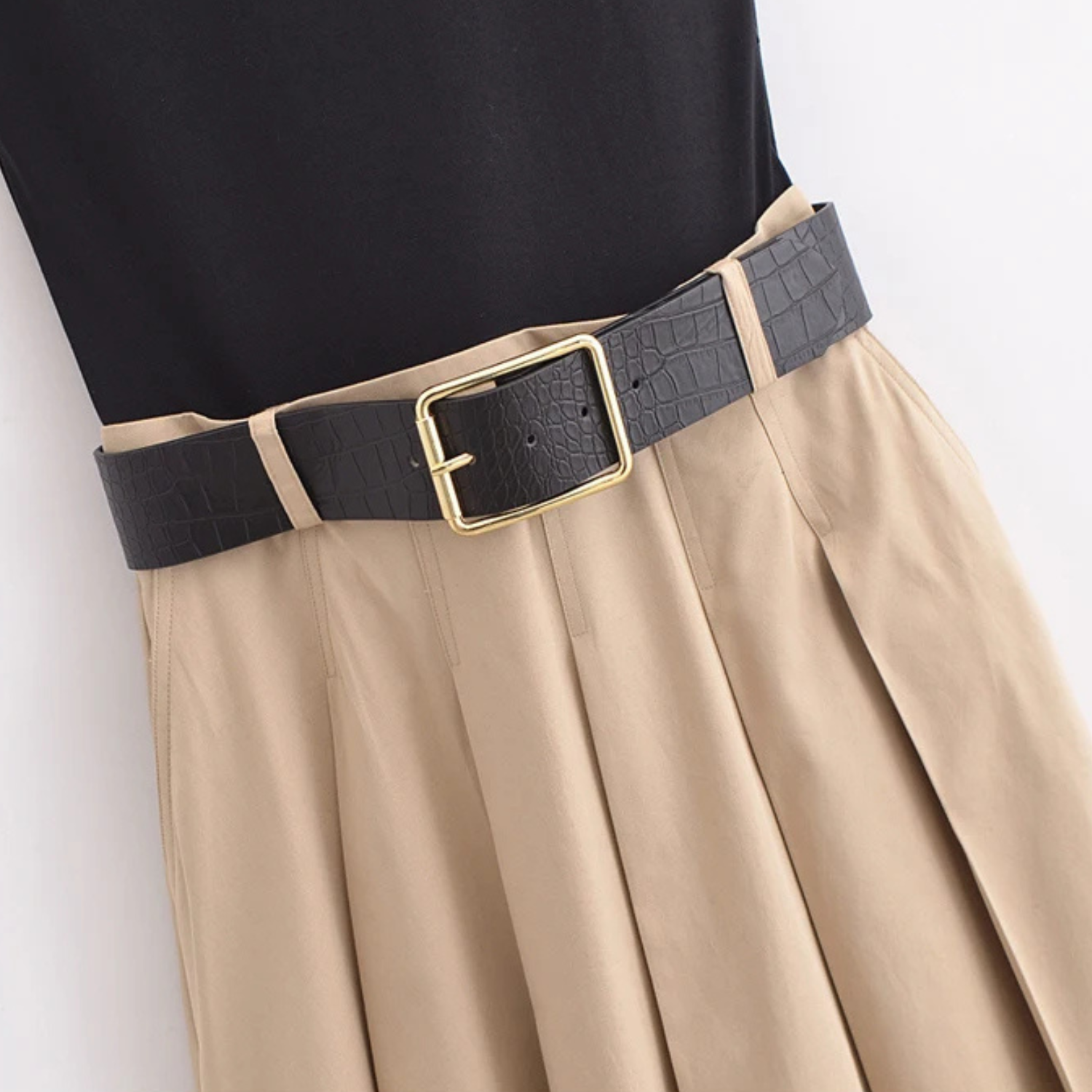 Sophia | Pleated Midi Summer Dress with Belted Waist