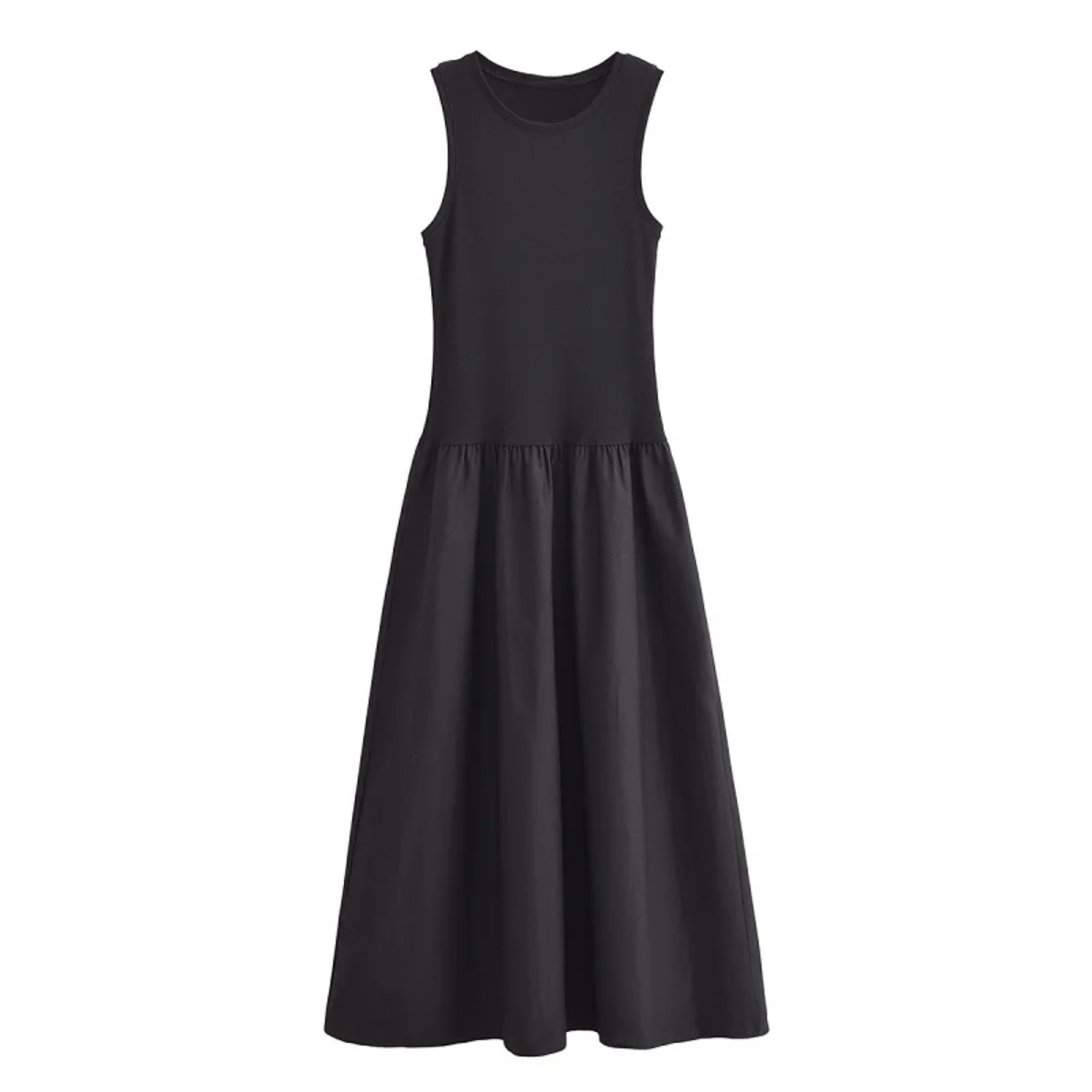 Ava | Elegant Pleated Maxi Dress with Knitted Comfort Black