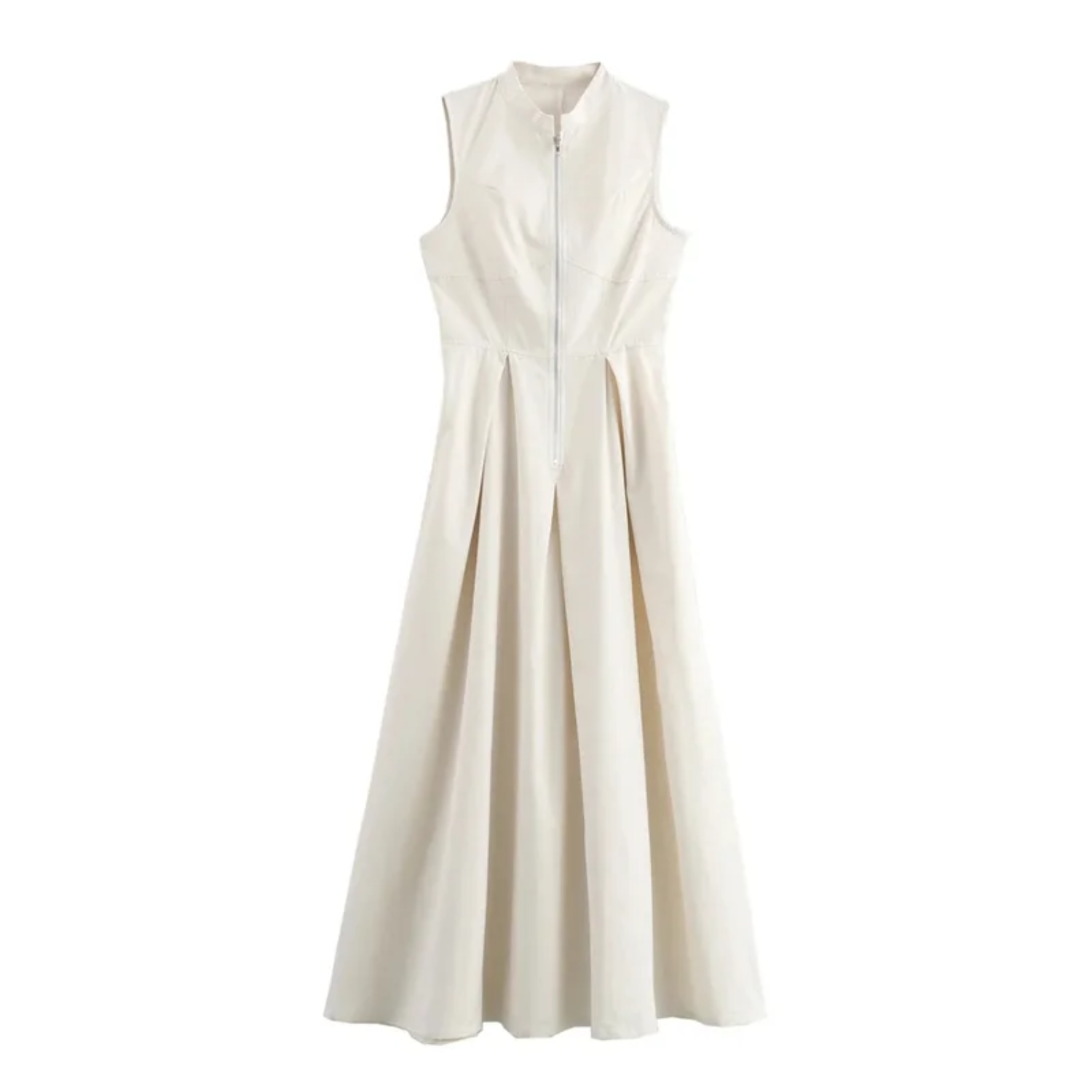 Olivia | Zipper-Front Pleated Bodycon Long Dress with Chic Design Beige