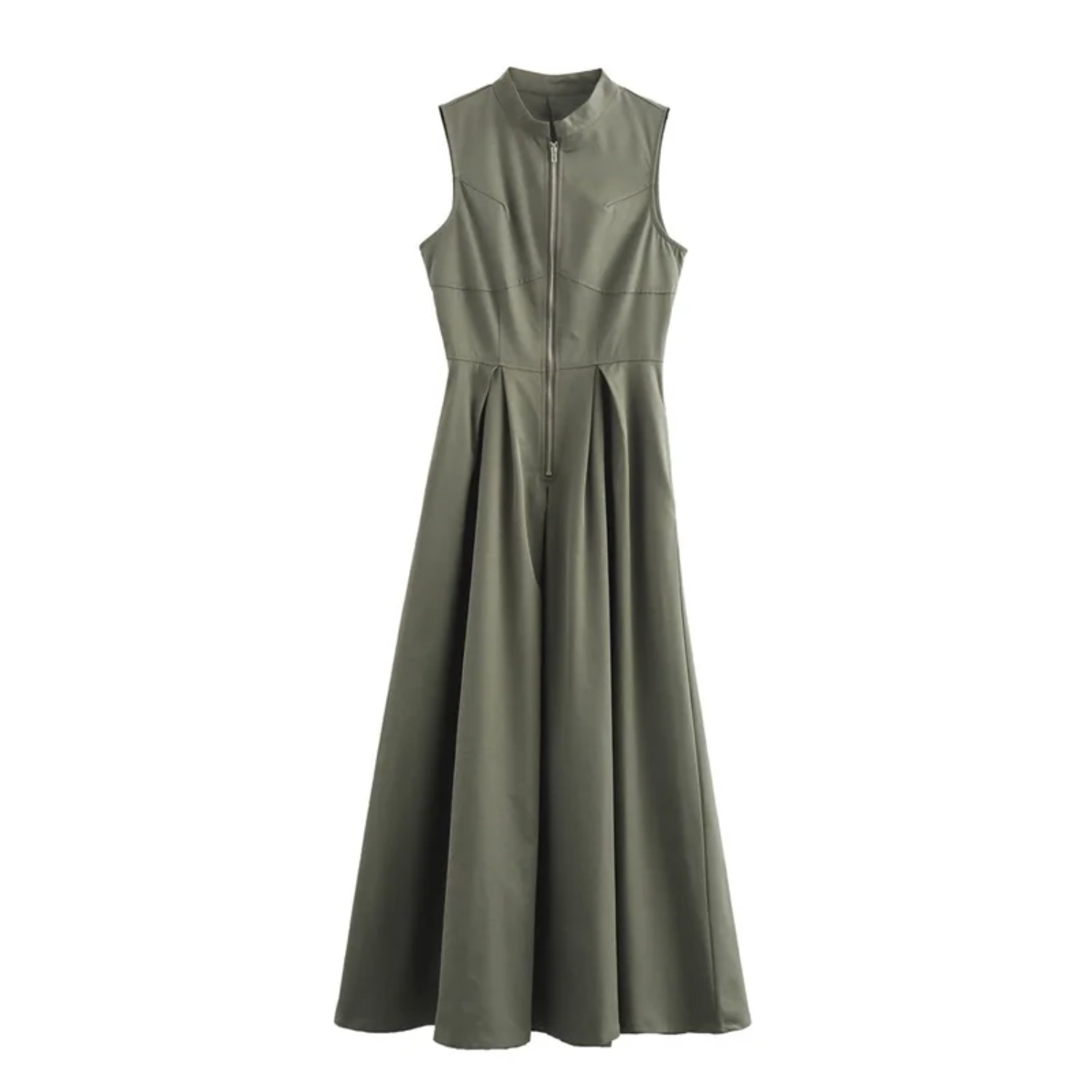 Olivia | Zipper-Front Pleated Bodycon Long Dress with Chic Design Green