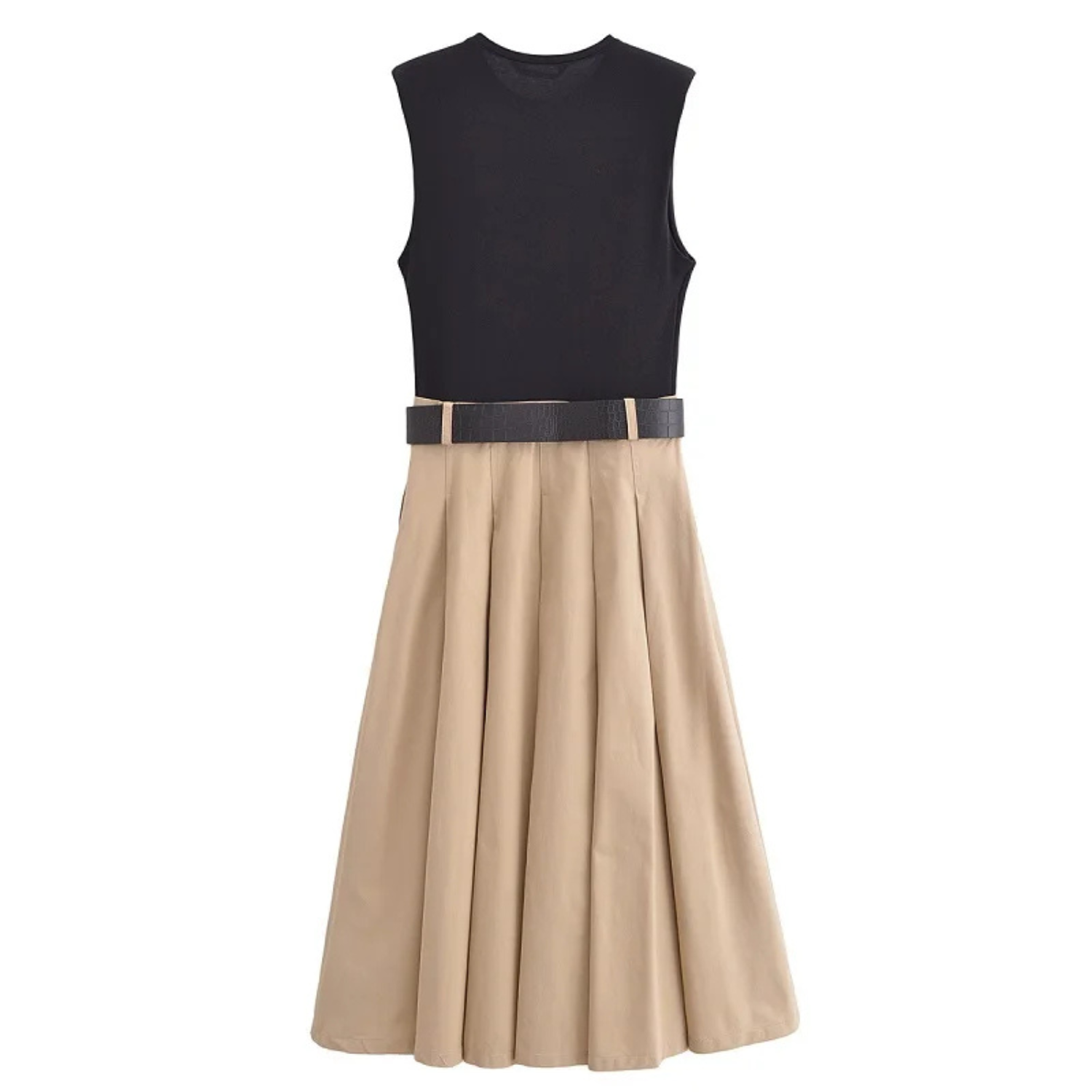 Sophia | Pleated Midi Summer Dress with Belted Waist