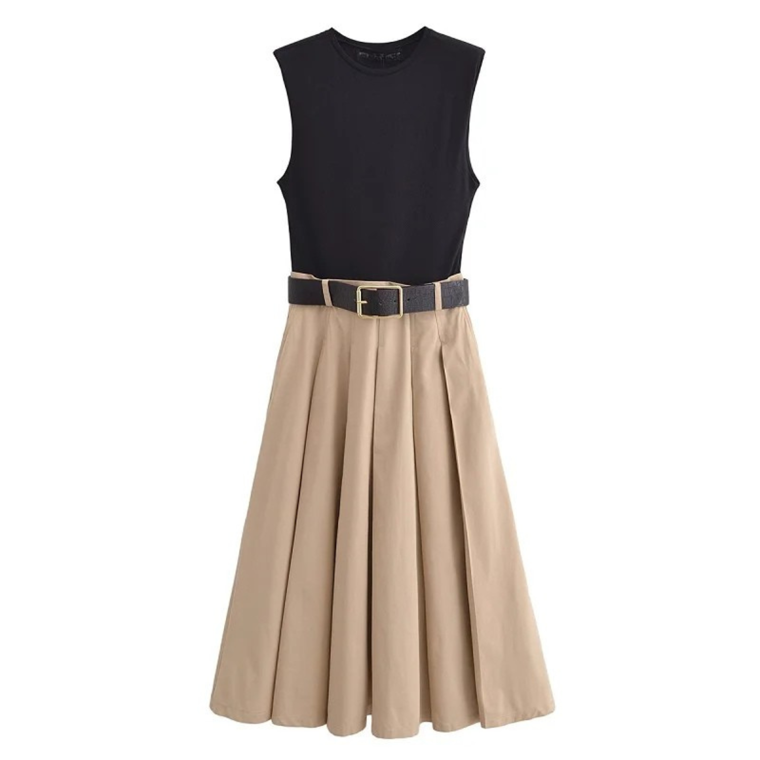 Sophia | Pleated Midi Summer Dress with Belted Waist